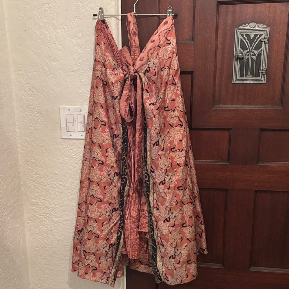 Boho Wrap Maxi Skirt in Coral Paisley